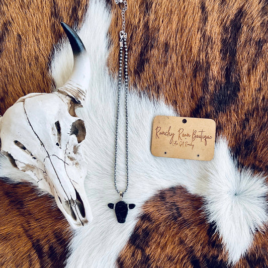 Western Cow Head Black Pendent Necklace