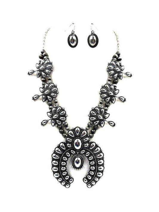 Western Metal Squash Blossom Necklace Set
