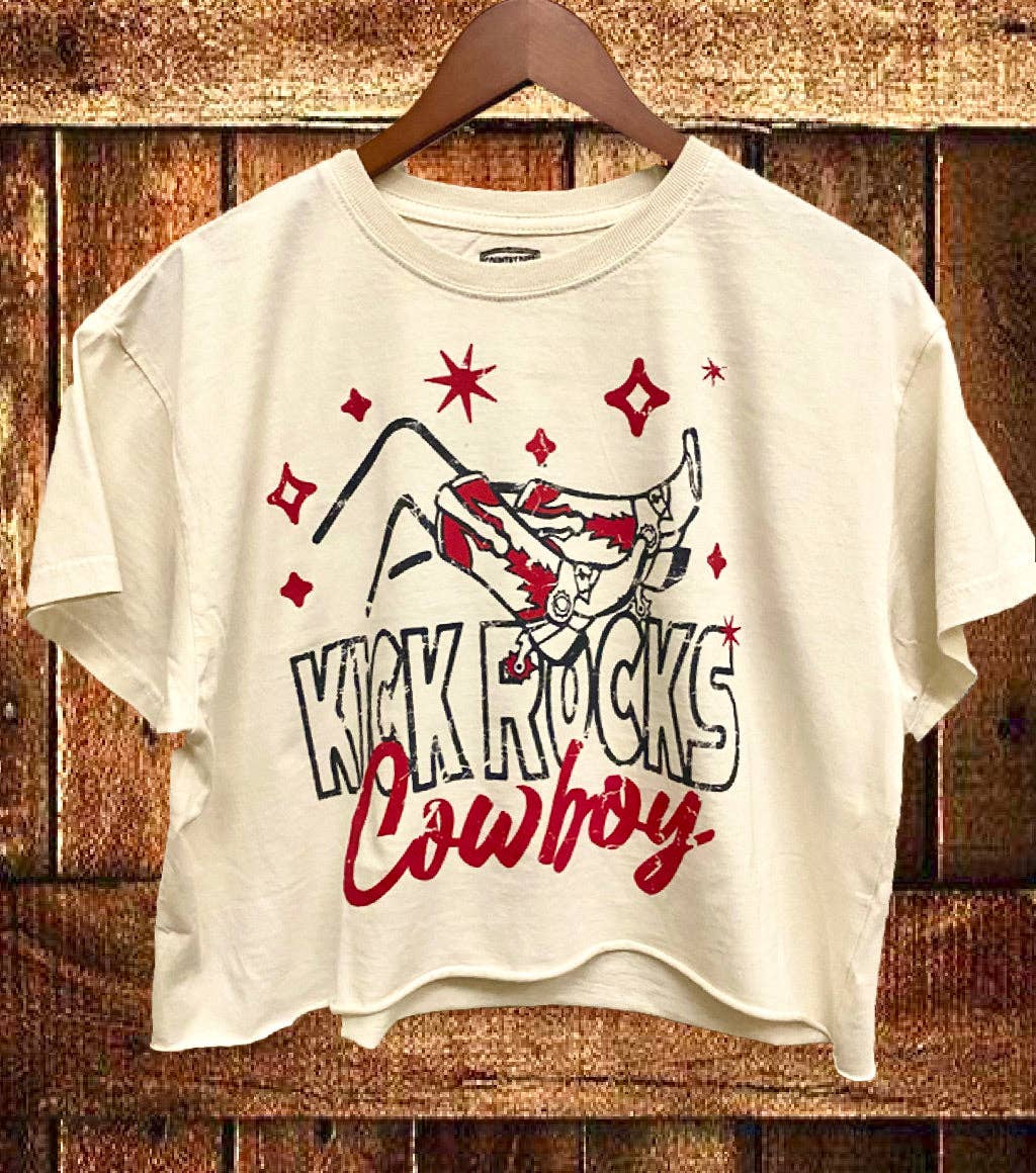 Kick Rocks Cowboy Vintage Relaxed Crop T-shirt: Small Natural