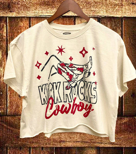 Kick Rocks Cowboy Vintage Relaxed Crop T-shirt: Small Natural