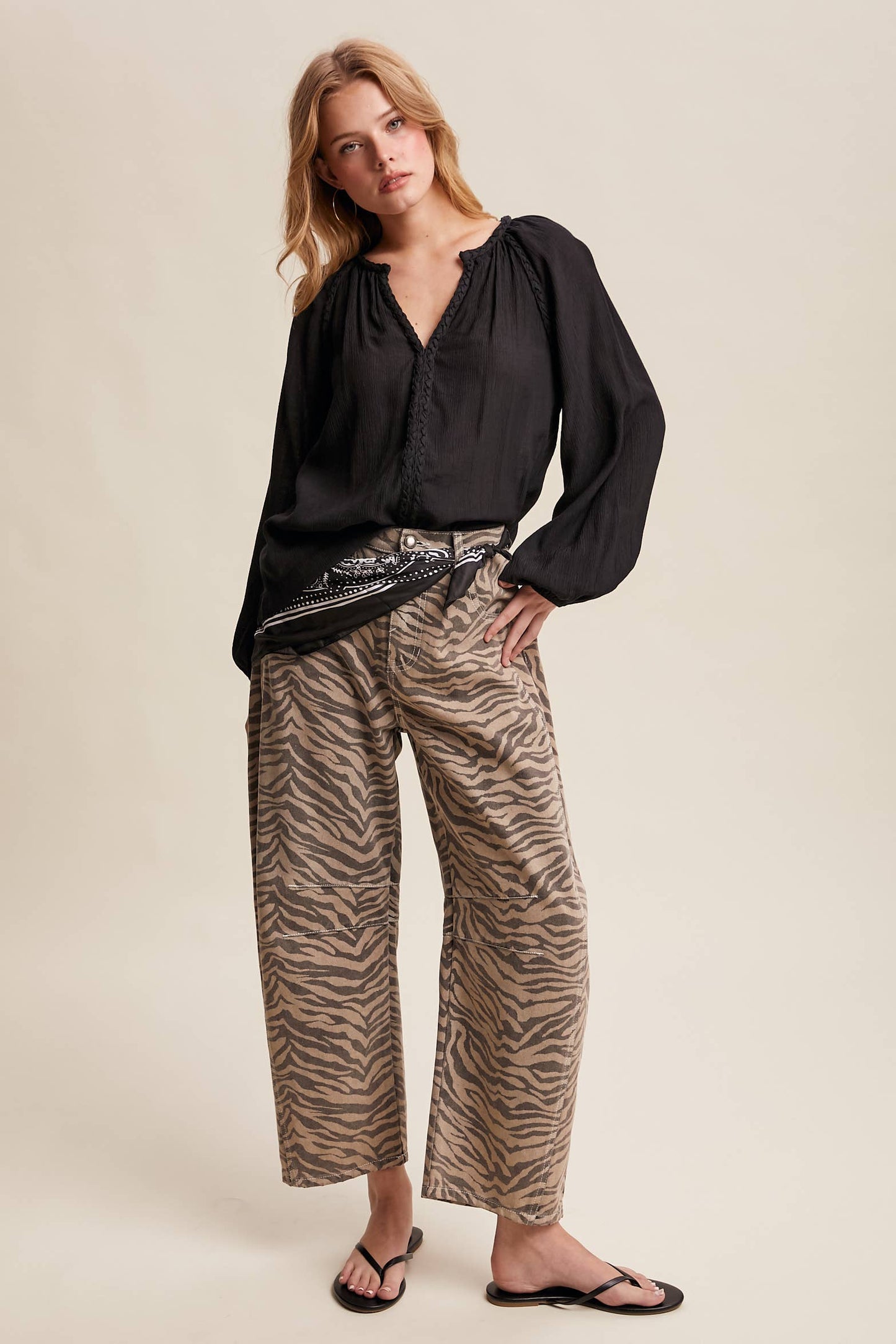 Braided Trim Peasant Blouse LT1447: Ecru / Contemporary / S