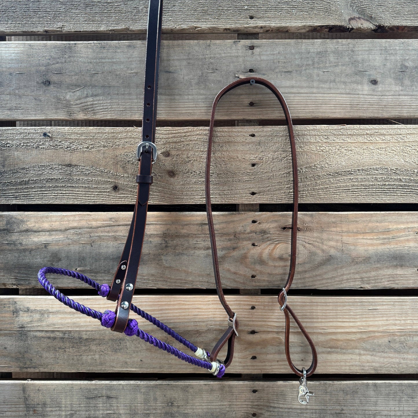 Purple Single Rope Noseband Lariat with Leather Hanger