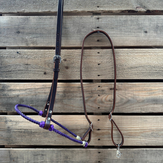 Purple Single Rope Noseband Lariat with Leather Hanger