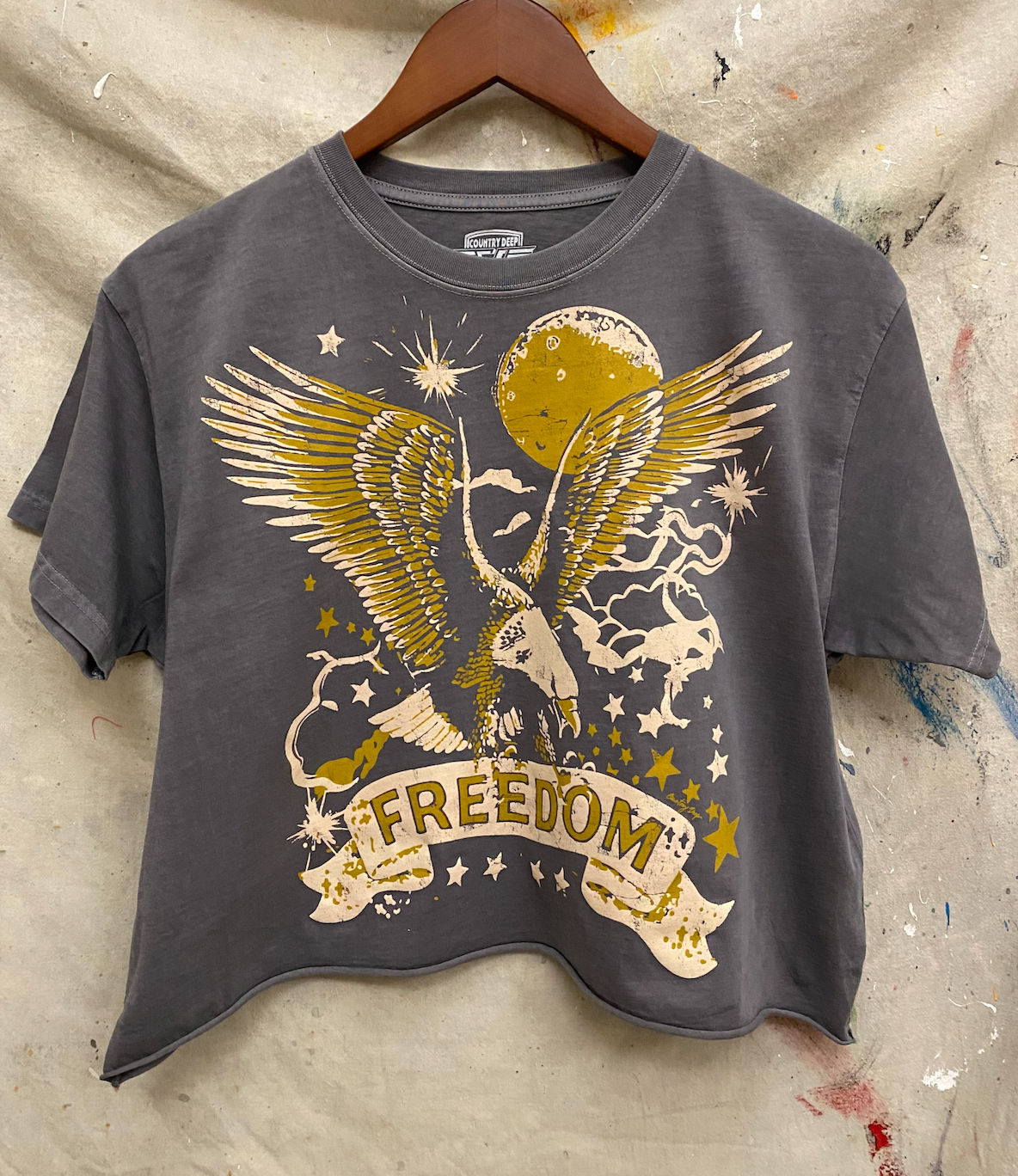 Freedom Vintage Relaxed Crop T-shirt  : Small Charcoal