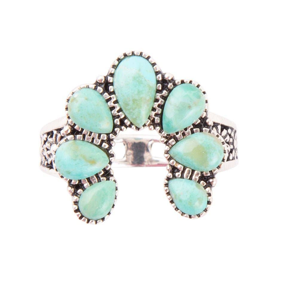 Floral Turquoise and Sterling Silver Ring: 9
