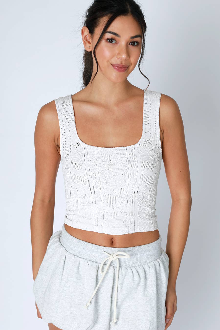 NS8396 - Double Lace Square Crop Top: 006 Black