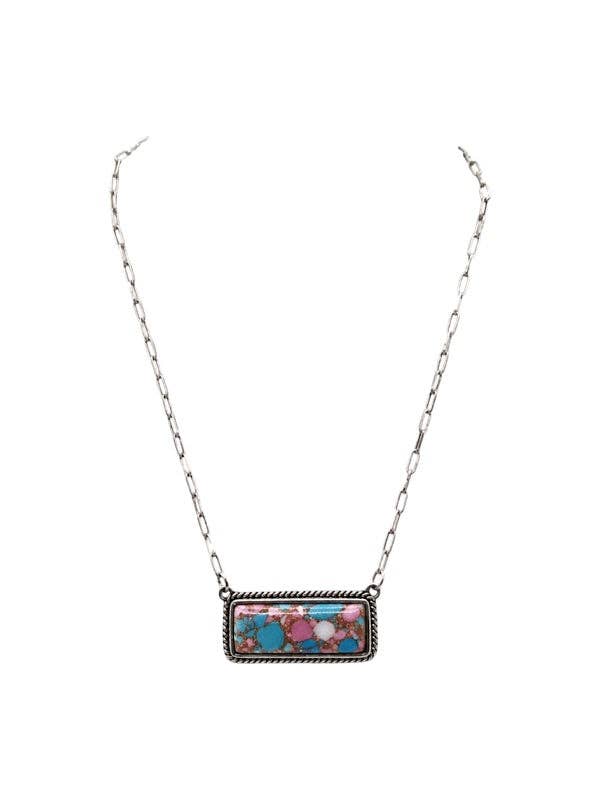 Western Cotton Candy Stone Bar Necklace: Default