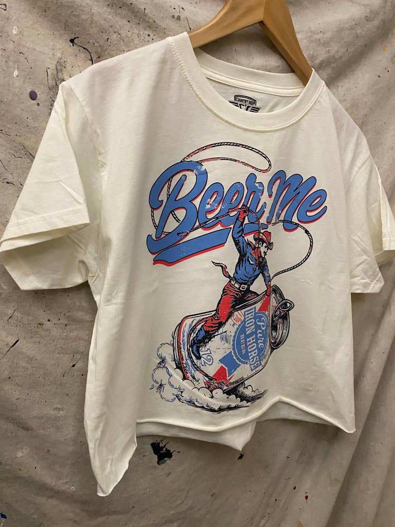 Beer Me Rodeo  relaxed Crop T-shirt : Medium Natural