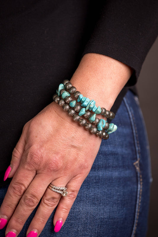 3 Strand Turquoise & Melon Bead Bracelet set