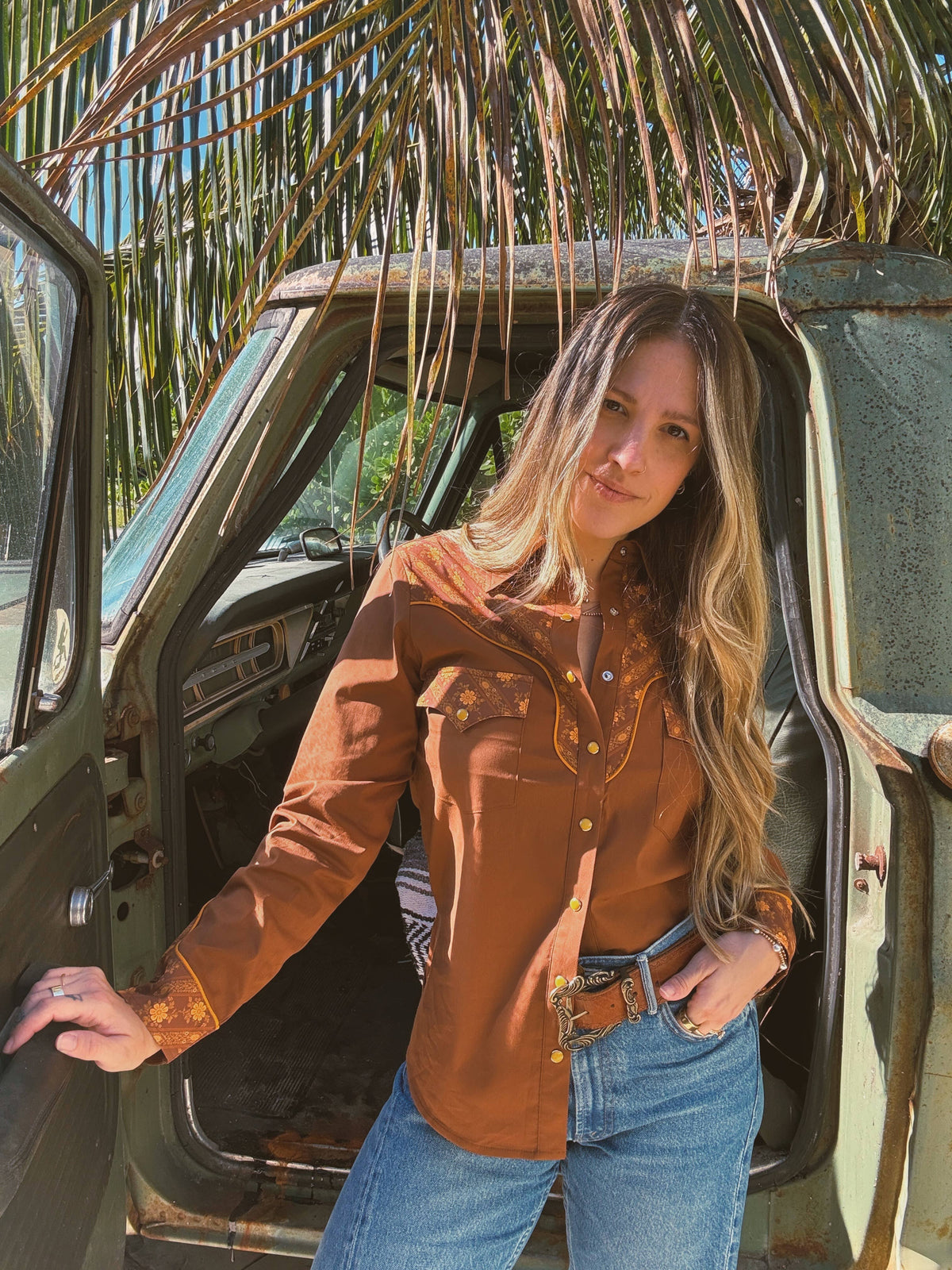 John Wayne Western Pearl Snap Button Up Top In Rust : M