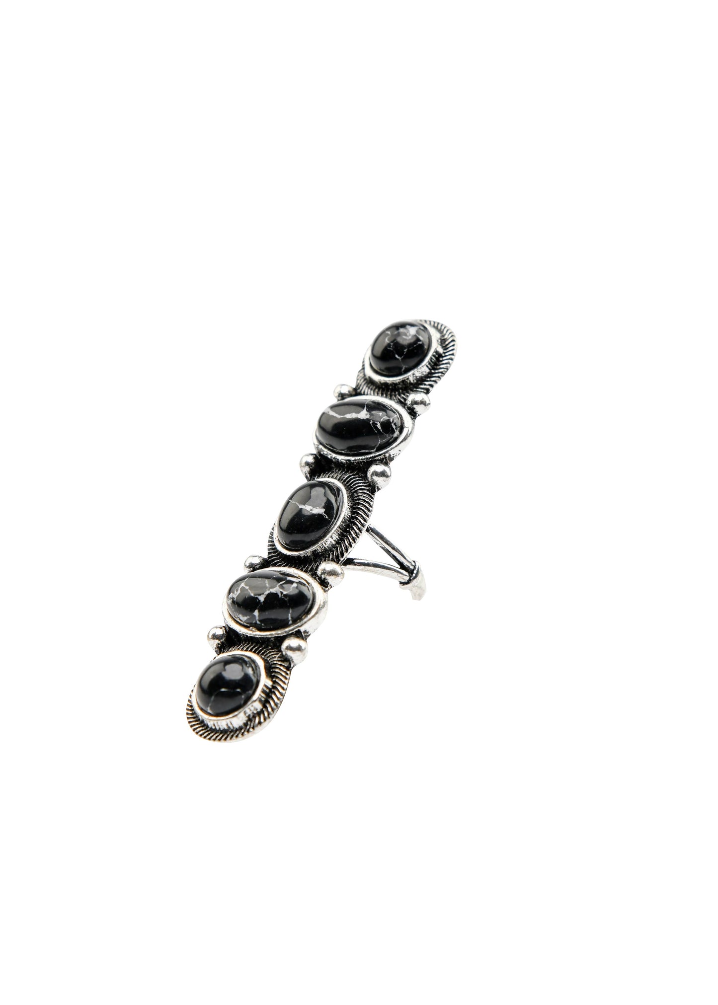 6 Stone Adjustable Black Statement Ring.