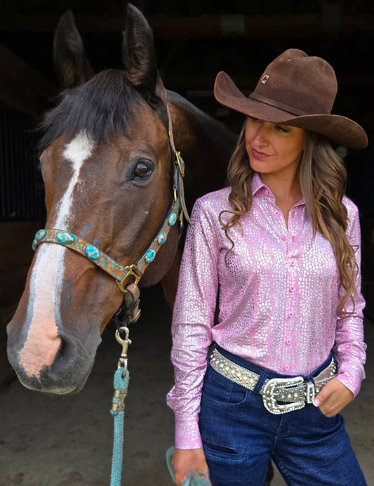 Pullover Button Up With Iridescent Chrome Print Lightweight: Small