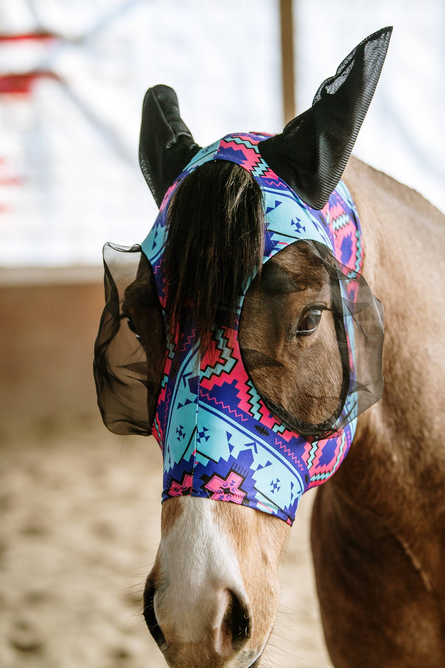 Lycra Fly Mask: Teal Aztec Leopard / Horse
