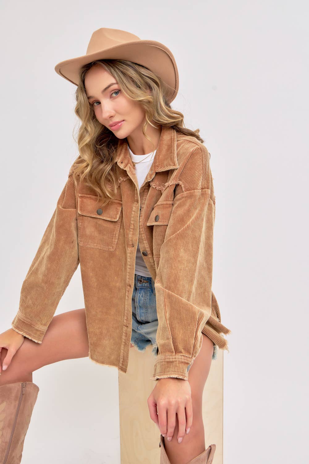 SHACKET MINERAL WASHED CORDUROY: CAMEL / Contemporary / M