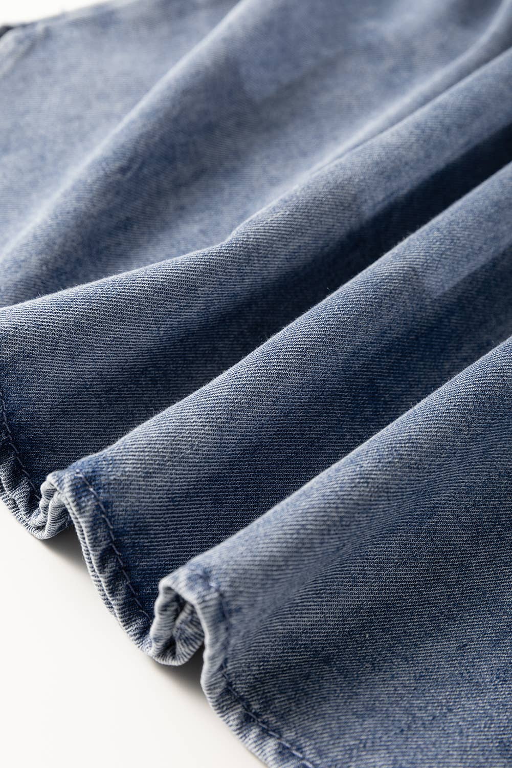 V Neck Ruffled Short Puff Sleeve Denim Top: Blue / XL