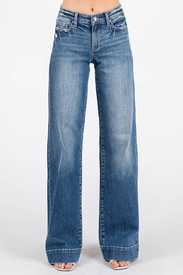 MID RISE STRETCH TROUSER WIDE LEG JEANS
