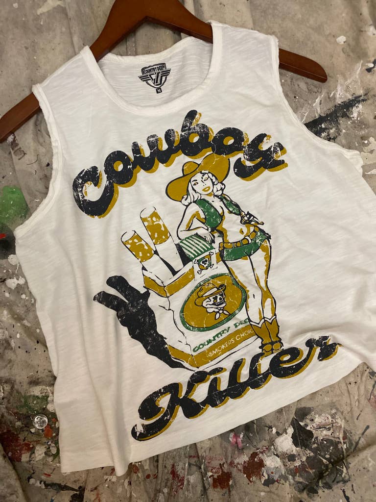 Cowboy Killer Muscle Crop Top  : Medium White