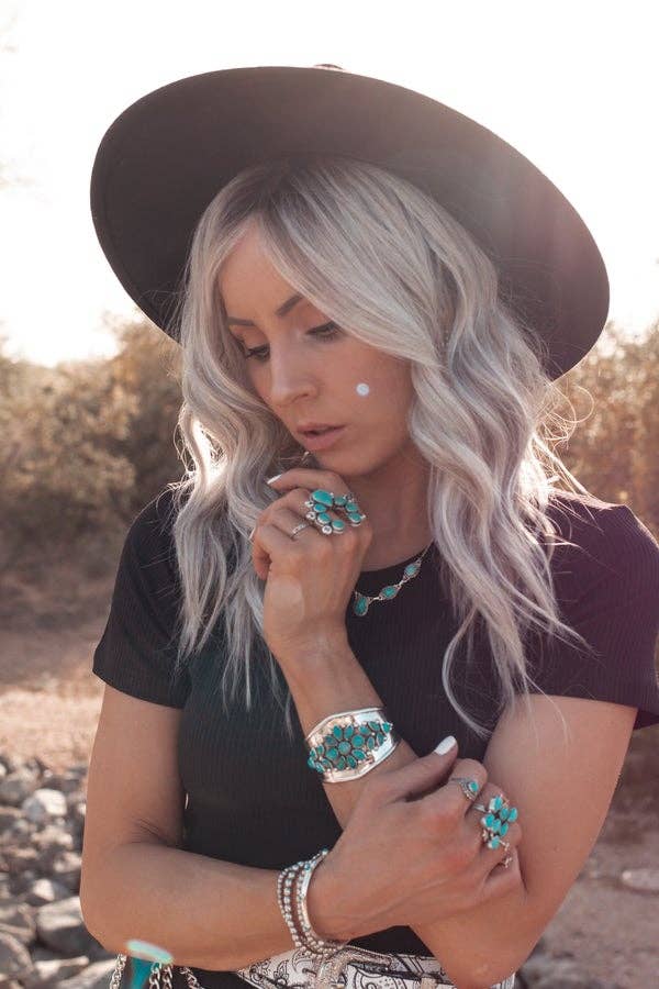 Squash Blossom Horseshoe Sterling Silver Ring | Multiple Stone Options!: Adjustable / Turquoise