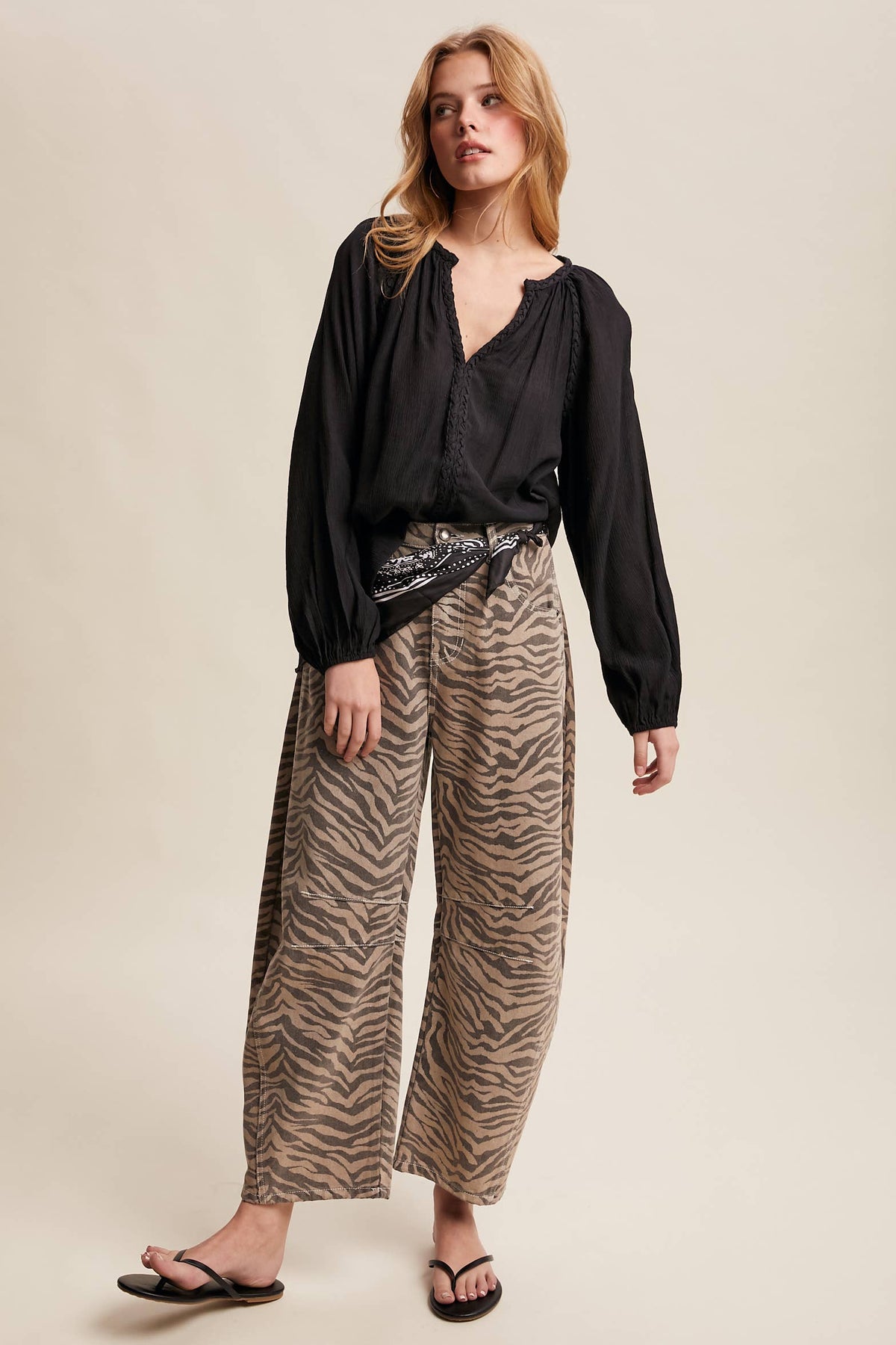 Braided Trim Peasant Blouse LT1447: Ecru / Contemporary / M