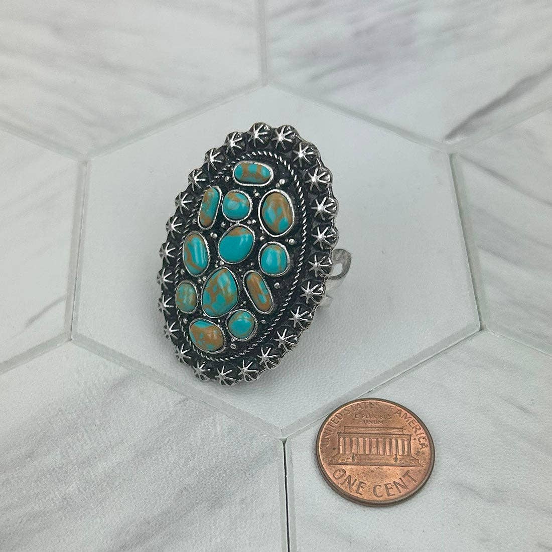 RGY250622-02          Silver metal with black turquoise stone oval Ring (Copy)