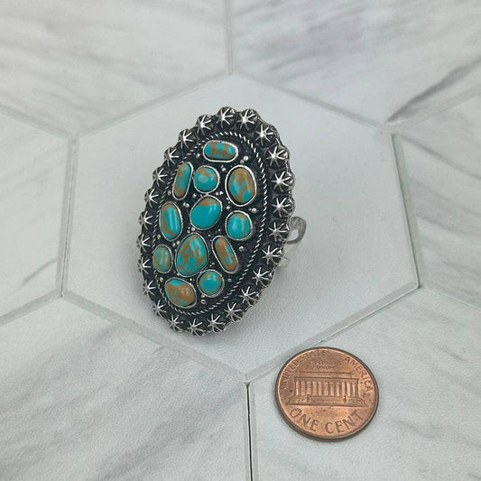 RGY250622-02          Silver metal with black turquoise stone oval Ring (Copy)