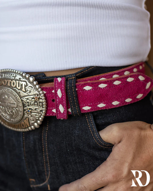 Pink Leather Backstitch Belt